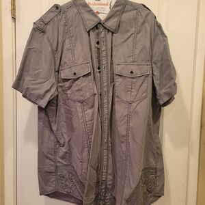 Gray Embroidered Button-Up Shirt